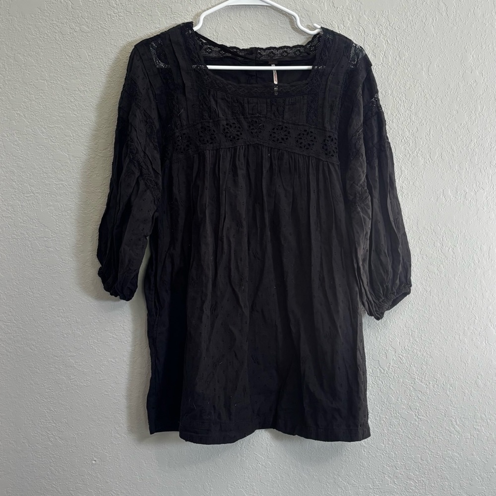 Free People Black Lace Yoke Peasant Dress